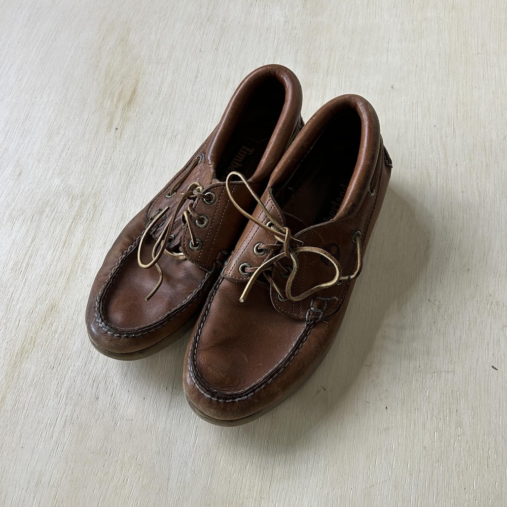 Timberland Shoes Mens Size 8 Brown Leather Lace Up Boat Vibram Sole Casual